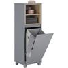 SoBuy Mobile Bagno con Sacco Portabiancheria a Ribalta - Mobiletto Bagno Stretto con 2 Ripiani, Cesto Portabiancheria - Cesta per la Biancheria per Lavanderia, Grigio Scuro, 35x105x30cm BZR146-DG