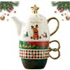 Embhlitfe Tazza da tè rossa natalizia, confezione regalo, teiera in ceramica con 2 tazze da tè, set di tazze da tè nordiche per uso domestico, tazza da tè britannica, caffettiera, tazze da tè floreale, serie