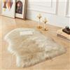 JXLOULAN Tappeto in finta pelle di pecora, beige, 50 x 80 cm, morbido pelo lungo, in finta pelliccia di agnello, per soggiorno, sedie, divano, camera da letto