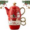 Embhlitfe Tazza da tè rossa natalizia, confezione regalo, teiera in ceramica con 2 tazze da tè, set di tazze da tè nordiche per uso domestico, tazza da tè britannica, caffettiera, tazze da tè floreali, serie