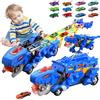 3T6B Dinosauro Trasporto Camion Auto Giocattolo per bambini con 12 Mini Auto, 3 in1 Pieghevole Portatile Pista Giocattolo per i bambini di età 3-8 anni e oltre