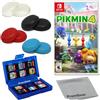 PremGear Pikmin 4 per Nintendo Switch (versione USA), con impugnature per pollice PremGear (confezione da 8 - nero, blu, rosso e trasparente), porta carte da gioco a 24 slot e panno di pulizia