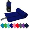 FIT&FUN Asciugamano in Microfibra Ultraleggero 39g, Telo Palestra, Sport, Viaggio e Mare, Ultra Assorbente e Antibatterico, Asciugatura Rapida, Standard 100 OEKO-TEX (Blu scuro, 90x180 cm)