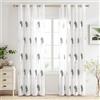 MIULEE Tende Interni Moderne 2 Pezzi 140x260 CM, Voile Tenda Finestra Interno Salotto, Tenda Trasparente con Ricami a Foglie Bianche e Verde Scuro, Fantasia Tende Camera da Letto Soggiorno Occhielli