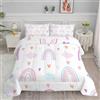 PNHCL Piumino Singolo 4 Stagioni Arcobaleno Viola Piumone Letto Singolo Bambino 140x200 cm Super Morbida Trapunta in Microfibra per Tutte le Stagioni, Lavabile in Lavatrice - Cuore Rosa