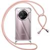 Pnakqil Cover per Honor Magic 7 Lite con Cordino, Trasparente Custodia con Laccio Tracolla Cellulare Girocollo Collana Protettiva per Honor Magic 7 Lite 6.78, Rosa