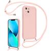 Coalbooliy Cover per iPhone 13 mini 5,4 con Cordino per Cellulare, Custodia Silicone con Regolabile Collana Sottile Morbida Case Protezione della fotocamera Antiurto con Necklace, Rosa