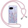 Yoedge Cover con Cordino per Google Pixel 9a 5G 6,2, Trasparente Aesthetic Disegni Fiori Custodia con Collana Tracolla Laccio Collo, Sottile TPU Bumper Silicone + PC Antiurto Protettiva Case,03