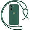 Oelrstfe Cover per Xiaomi Redmi 13C con Cordino,Custodia Silicone Morbido Sottile con Motivo Cuore e Collana Laccio Tracolla,Antiurto Antigraffio Corda Collo Regolabile Protettiva Case,Verde