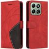 XINNI Cover Protettiva per Honor X6b 4G Case, retrò Cellulare Custodia Libro Antiurto in Flip Pelle PU/TPU, Portafoglio Flip Magnetica, Rosso