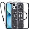 Kokio Glitter Magnetica Cover per iPhone 13 con Cordino, Compatibile con MagSafe, Brillantini Sottile Silicone TPU Antiurto Custodia per iPhone 13 con 2 Vetro Temperato Bumper, Nero