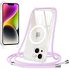 Jrkvniv Magnetica Trasparente Cover per iPhone 14/iPhone 13 con Cordino, Compatibile con Magsafe, Trasparente Ultra Sottile Silicone TPU Antiurto Custodia con Collana Laccio per iPhone 14, Viola