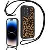 Vxinvnoi Cover Cordino per iPhone 16 Pro 6,3,Aesthetic Leopardata Disegni Ragazze Custodia con Corda Collana Tracolla Laccio, Sottile Silicone Morbido TPU Bumper Antiurto Case per iPhone 16 Pro, Nero