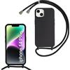 Belzsxy Cover per iPhone 14 Plus(6.7) con Cordino, Custodia con Laccio Collana Tracolla Collo Liquido Silicone Antiurto TPU Antiurto AntiGraffio Case,Nero