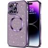 miyonsin Glitter Magnetica Cover per iPhone 15 PRO Max, Anti Graffi Glitter Custodia, Brillantini Sottile Silicone TPU Antiurto Case per iPhone 15 PRO Max, Viola