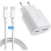 Powersky Caricatore 25 W, 2 porte, USB C e USB-A, ricarica rapida da 2 m, per iPhone 16, 16e, 16, Pro 15, Pro Max, Samsung S25, S24, S23, A56, A55, A36, A35, A16, A15, A15, alimentatore di rete