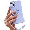 Pepmune Cover con Cordino per iPhone 15 Plus Custodia con 360° Regolabile Anello Supporto Ultra Sottile Antiurto Silicone Liquido Protettiva Cover con Laccio per iPhone 15 Plus Viola