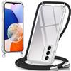 Oelrstfe Cover con Cordino per Samsung Galaxy A14 5G, Trasparente Silicone Custodia con Regolabile Collana Laccio Tracolla, Antigraffio Proteggere Case Corda per Samsung A14 5G, Nero