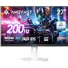 Amzfast Monitor da Gaming 27 Pollici - 200Hz, QHD 2560x1440, Rapido IPS, 1ms GtG, 95% DCI-P3, 130% sRGB, HDR, Adaptive Sync, VESA 100 * 100, HDMI 2.0 * 2/DP 1.4 * 2 con Cavo, Bianco - AMZG27F6Q