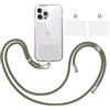 TBOC Pack: Cordino Catenella Laccio Strap Porta Cover [Verde Militare] + 2 toppe di fissaggio aggiuntive Telefono Cellulare Collo - Tracolla Catenina cordini Phone Cellulari Telefoni Universale