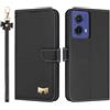 TAUYN Custodia per Motorola Moto G85 / Edge 50 Fusion, PU Pelle Flip Cover Antiurto TPU Custodie, Slot per Schede & Supporto Funzione, con Cordino -Nero