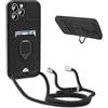 BGHHEU Cover con Cordino per iPhone 13 Pro,Custodia con Collana Collo Silicone Antiurto Case,Protezione Fotocamera Slot Carte 360° Anello Supporto,Silicone Case,Nero