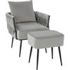 COSTWAY Poltrona Moderna in Velluto, Set Sedia con Poggiapiedi, Poltroncina Relax con Schienale e Braccioli, Poltrona con Cuscino e Piedini Regolabili, per Soggiorno, Camera da Letto (Grigio)