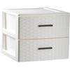 DRW Cassettiera da tavolo a 2 cassetti rattan PVC bianco 37,5x36,5x31,5 cm