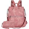 Leathario Zaino Da Donna Antifurto e a Prova di Spruzzi, Zainetto Multifunzionale in Pelle Vegana, Borsa Casual ed Moda per Viaggio, Scuola, Lavoro, Shopping, Visite e Università Rosa