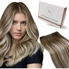 Hetto Extension Capelli Veri Tessitura Balayage Biondo Extension Tessitura Capelli Lisci Remy 80g Marrone Chiaro Con Biondo Platino a Marrone Chiaro #8/60/8
