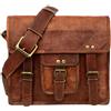 "Fatto a mano" Mini borsa PC da uomo invecchiata vintage in pelle marrone messenger tracolla