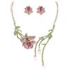 EVER FAITH Collana con ciondolo a forma di fiore rosa con perle artificiali, con foglie di rosa primaverile, con orecchini per donna, alla moda, boho, feste, balli, cristallo