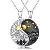 OHAYOO Yin Yang, ciondolo in argento 925, collana dell'amicizia per 2 luna, ciondolo a forma di sole, Ying Yang, regalo per donne, fidanzate e uomini, 22 x 13 mm, Argento sterling