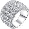 PAMTIER Anello di Fidanzamento a Fascia Larga per Donna con Gemma di Zircone 5 File Diamante Misura 22