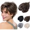 PARXITN Topper per capelli con frangia 3 clip multi dimensionale 7 pollici parrucche sintetiche corte per capelli sottili mix marrone naturale biondo scuro