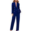 Generico Tailleur con Pantalone da Donna Business Maniche Lunghe Tinta Unita Ufficio Blazer Slim Fit Pantaloni e Giacca Completo Due Pezzi Set