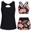 JASAMBAC Tankini da donna in 3 pezzi che nasconde la pancia, top bikini push-up e pantaloncini da bagno a vita alta, costume da bagno semplice, costume da bagno sportivo da donna, costumi da bagno per
