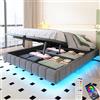 HOXINBLY Letto Matrimoniale con Contenitore140x200cm con LED e USB-C,Letto una piazza e mezza con Testiera e Vano Portaoggetti, Letto Contenitore con rete a doghe, Struttura Letto Matrimoniale in lino grigio