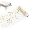 GlauStalos Runner per 50° Compleanno in Oro Lucido, Rotolo Decorativo da Ritagliare 28 cm x 10 m per Tavola, Decorazione per Festa di 50 Anni Donna e Uomo