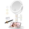 MOMOKUBA Specchio cosmetico con illuminazione, specchio da trucco con illuminazione, regolabile in altezza, specchio ingranditore con luce 20 volte, girevole a 360°, 3 colori rotondi con luce bianca