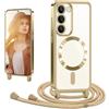 CaseLover Cover Magnetica per Samsung Galaxy S20 FE 4G/5G con Cordino, Oro | Custodia con Laccio Collana Tracolla Regolabile, Morbida TPU Silicone Case, Antiurto Trasparente Protettiva Cover con Collana