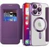 IMEIKONST Cover Magnetica per iPhone 16 Pro Max con Slot per Carte, [Compatibile con MagSafe] [Blocco RFID] Custodia in Pelle PU Portafoglio Flip Trasparente Case per iPhone 16 Pro Max. Viola JDCX