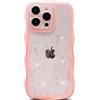 miyonsin Custodia per iPhone 15 PRO, Graziosa Custodia a Forma di Onde Ricce, Glitter Trasparente Custodia Protettiva per Ragazze e Donne, TPU Antishock Cover per iPhone 15 PRO, Rosa-1