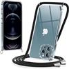 Coiwxmoi Cover con Cordino per iPhone 12 Pro 6,1, Trasparente Custodia con Laccio Tracolla Cellulare Girocollo Collana Morbido Silicone TPU Antiurto AntiGraffio Protettiva Case per iPhone 12 Pro,Nero