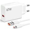 BAYNOS Caricatore per Xiaomi da 67w e cavo ricarica rapida USB C da 1 metro 6A, caricabatterie turbo fast charge 13T/ 13/ 12S Ultra/ 13 Lite/ 12X/ 11T, Note 13Pro/12Pro/11Pro,11S 11 Ultra,Poco F5 X5 Pro