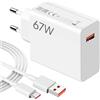 BAYNOS Caricatore 67w per Xiaomi con cavo ricarica rapida USB C 6A 1 metro, caricabatterie turbo fast charge 13T/ 13/ 12S Ultra/ 13 Lite/ 12X/ 11T,Note 13Pro/12Pro/11Pro,11S 11 Ultra,Poco F5 X5 Pro