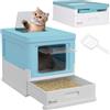 PawHut Lettiera per Gatti Chiusa in PP con Paletta Inclusa, Design Pieghevole, Cassetta Igienica per Gatto con Vassoio Estraibile e 2 Porte, 47.5x35.5x36.7 cm, Azzurro