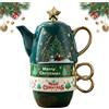 Embhlitfe Tazza da tè rossa natalizia, confezione regalo, teiera in ceramica con 2 tazze da tè, set di tazze da latte nordiche per uso domestico, tazza da tè britannica, caffettiera, tazze da tè floreali, serie