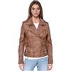 Infinity Leather Giacca da Motociclista in Pelle da Donna, Marrone Chiaro, in Vera Nappa di Agnello, Stile Vintage, Con Fibbia Gotica