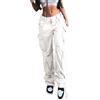 Generic Pantaloni casual da donna da lavoro, multitasche, stile cargo, casual, a vita alta, bianco, S